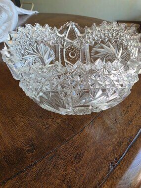 Vintage L.E. Smith Cut Glass Style Bowl NIB w Box Sawtooth Rim Star Pattern
